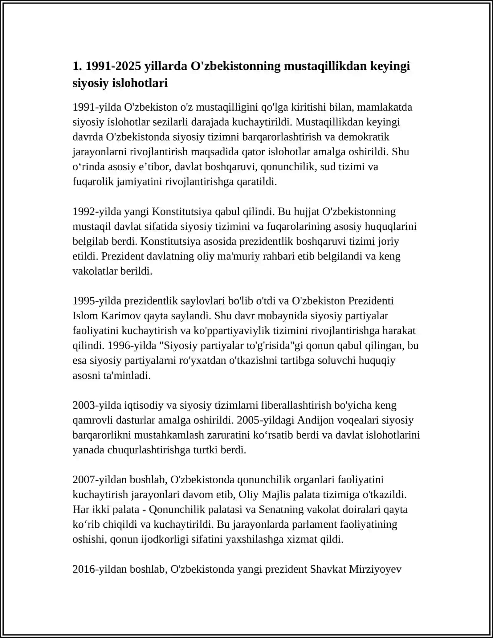 REFERAT "1991-2025-YILLARDA O'ZBEKISTON VA JAHON DAVLATLARI TARAQQIYOTI" 3