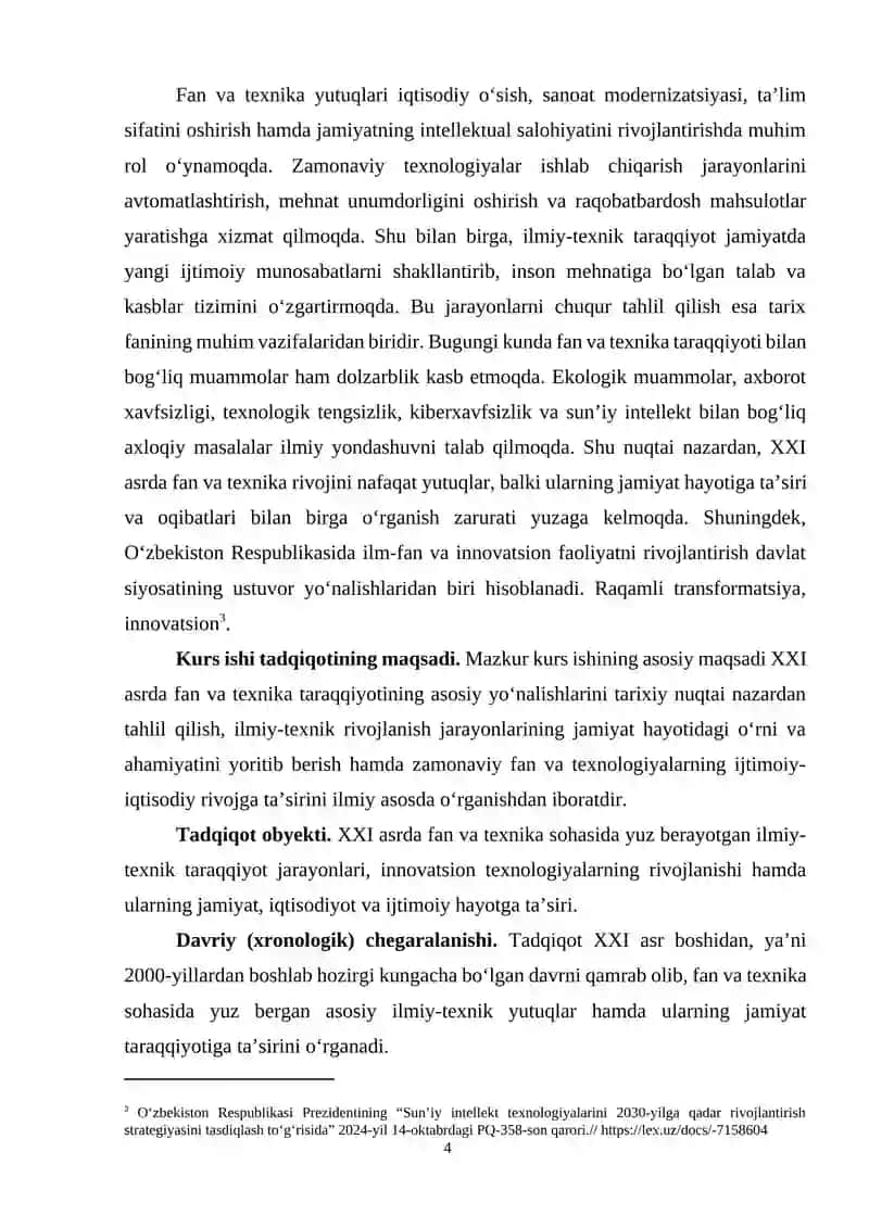 XXI asrda fan va texnika kurs ishi 3