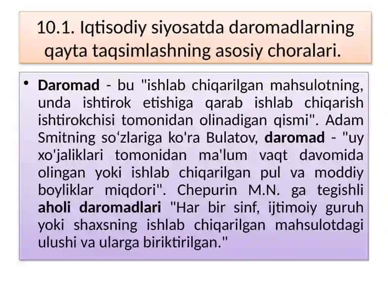 BOZOR IQTISODIYOTI SHAROITIDA DAROMADLARNITAQSIMLASH 3