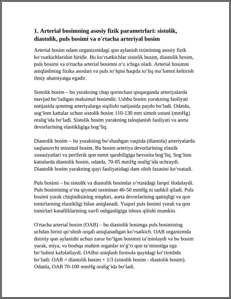 ARTERIAL BOSIMNI ANIQLASHNING FIZIK ASOSLARI. PULS TO'LQINI 3