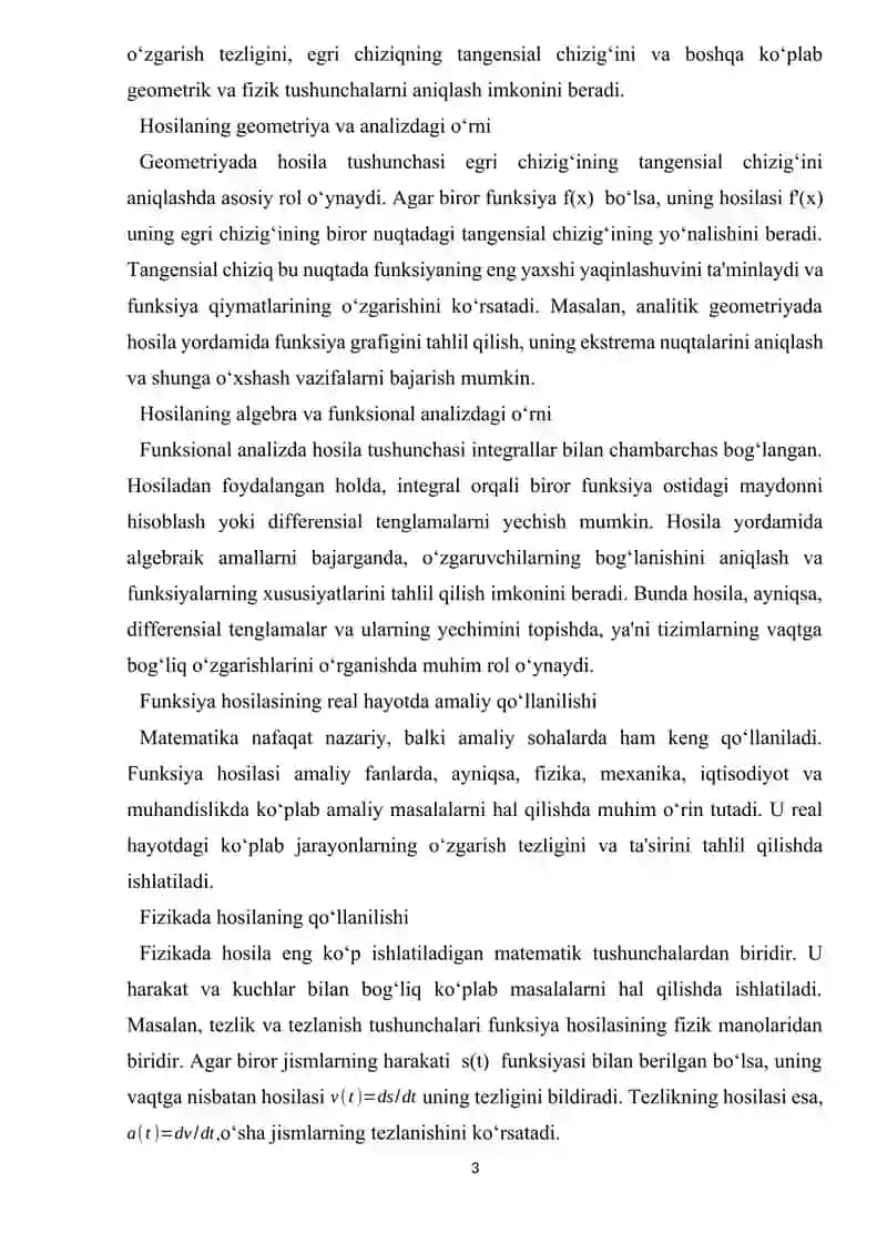 FUNKSIYA HOSILASI UNING GEOMETRIK VA MEXANIK MANOLARI 3