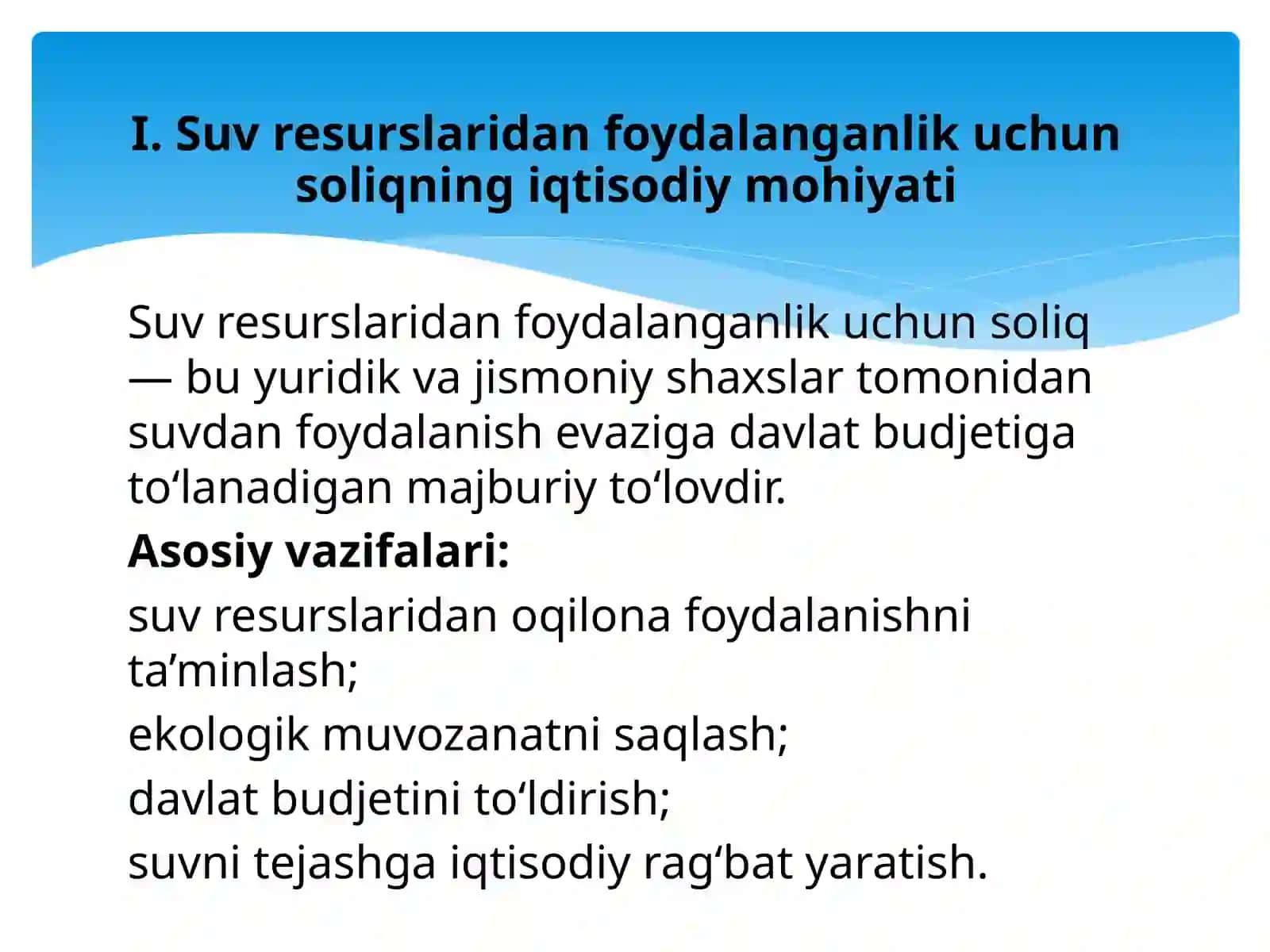 Suv resurslaridan foydalanganlik uchun soliqni undirish tartibini takomillashtirish 3