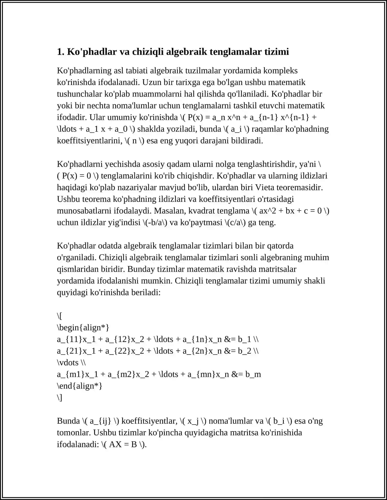 BIR JISNLI CHIZIQLI ALGEBRAIK TENGLAMALAR SISTEMASINING FUNDAMENTAL YECHIMLARI 3