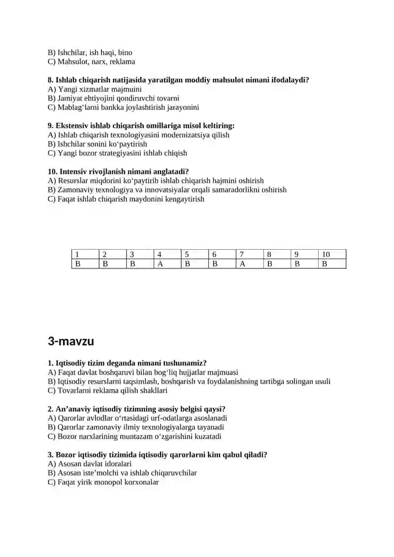 Iqtisod nazariyasi fanidan 150 ta test savollari va javoblari 3