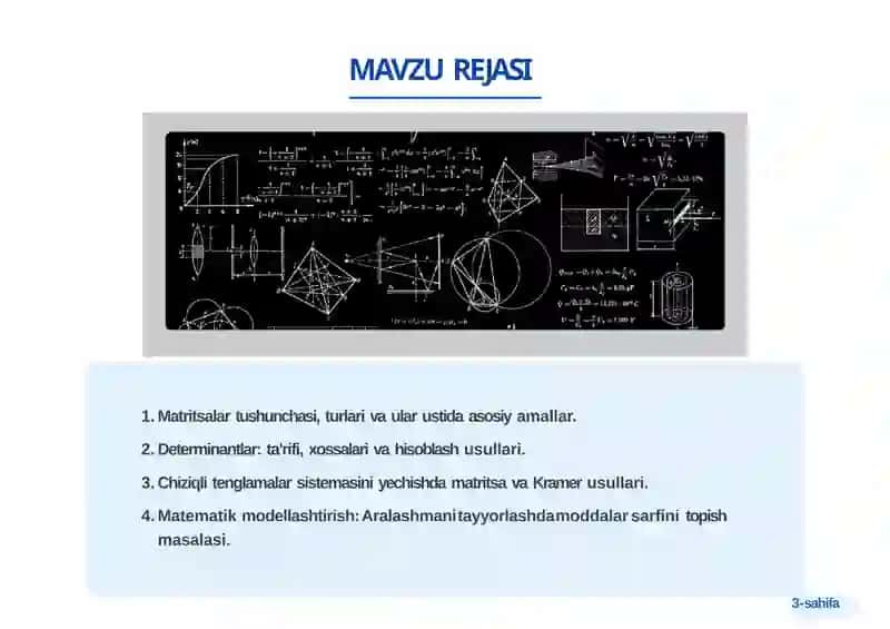 MATRITSALAR VA DETERMINANTLAR HISOBINI O'RGANUVCHILARNING QO'L KITOB 3