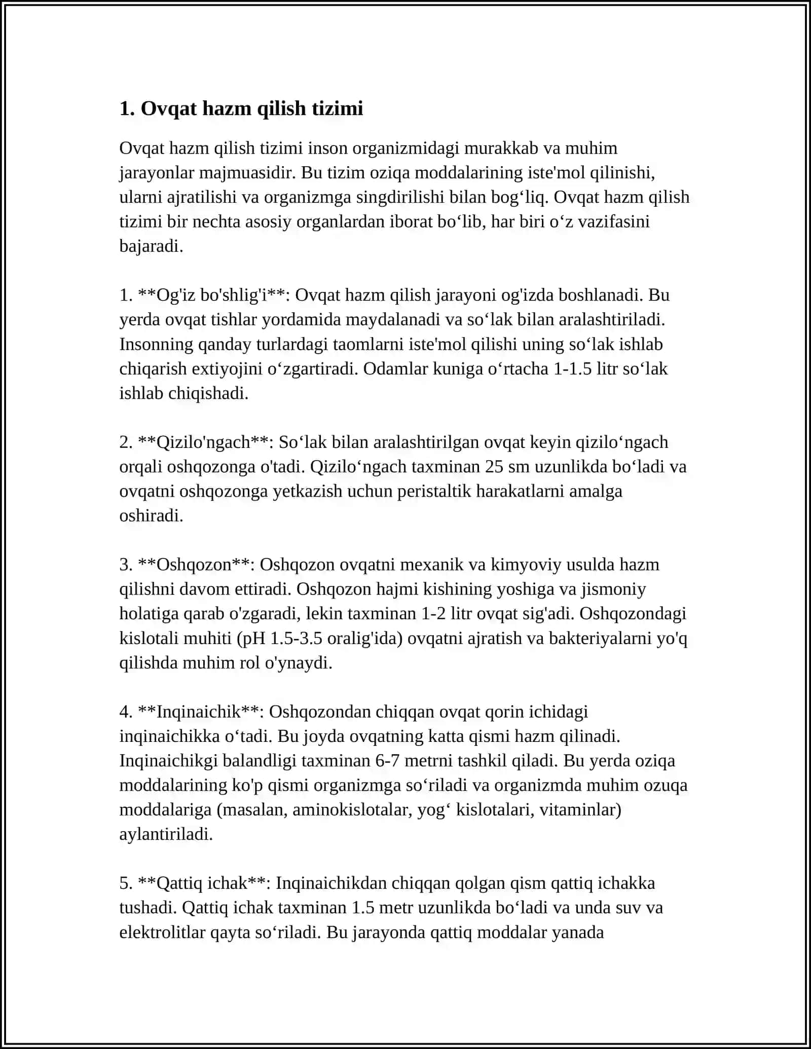 MEDADA OVQATNI SOʻRILISH JARAYONINI TUSHINTIRIB BERING 3