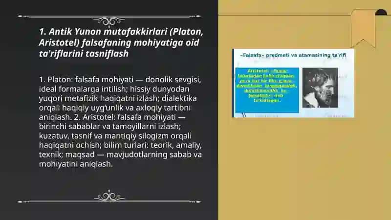 Falsafaning mohiyatiga oid Sharq va G'arb mutafakkirlari tarriflarini tasniflash 3