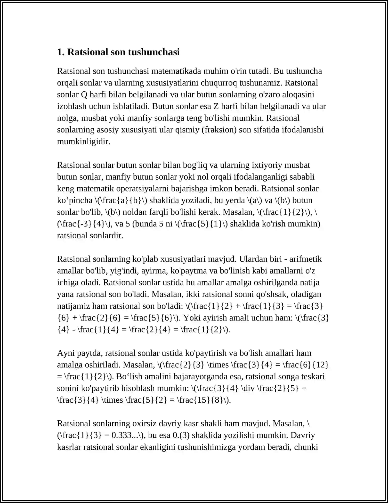 RATSIONAL SONLARNI CHEKSIZ ONLI KASR SHAKLIDA TASVIRLASH 3
