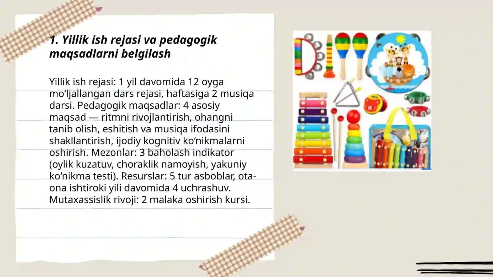 Maktabga tayyorlov yoshdagi bolalar uchun musiqa rahbarining asosiy ish rejasi 3