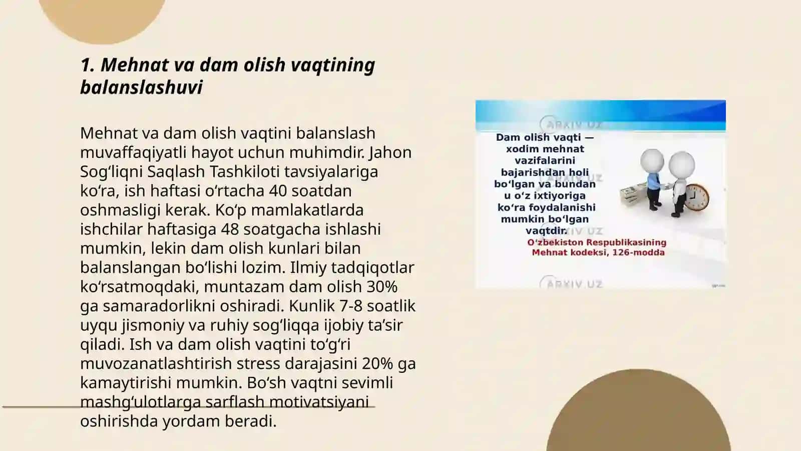 Ishlovchilarda mehnat va dam olish tartibini ratsional tashkil etish 3