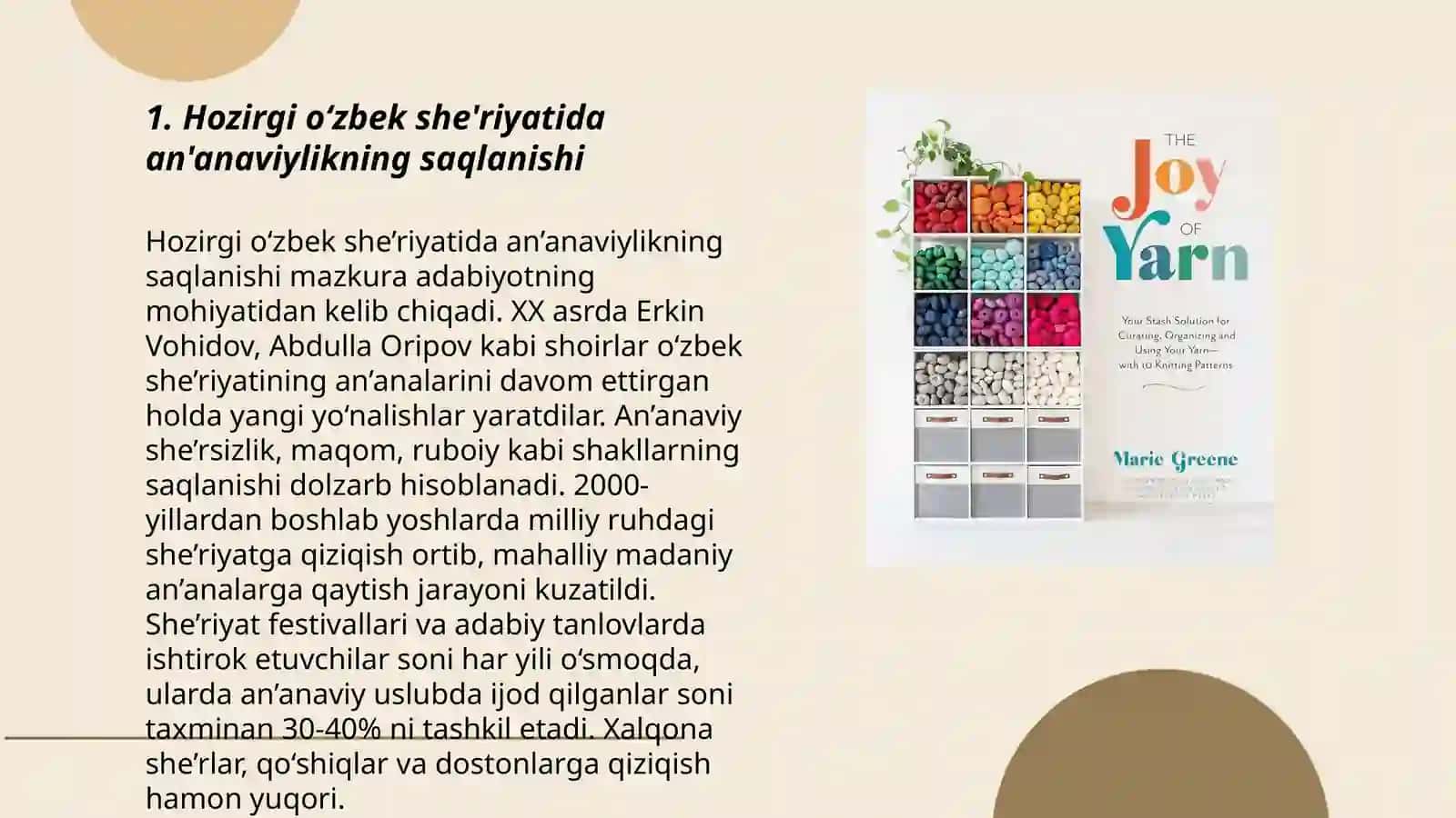 Hozirgi oʻzbek she'riyatining xususiyatlari. Oʻzbek modern she'riyati 3