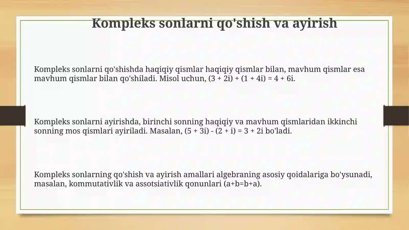 Komplekssonlarni qoʻshish va ayirish 3
