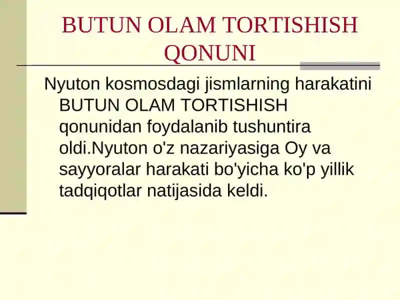 Butun olam tortishish qonuni prezentatsiya 3