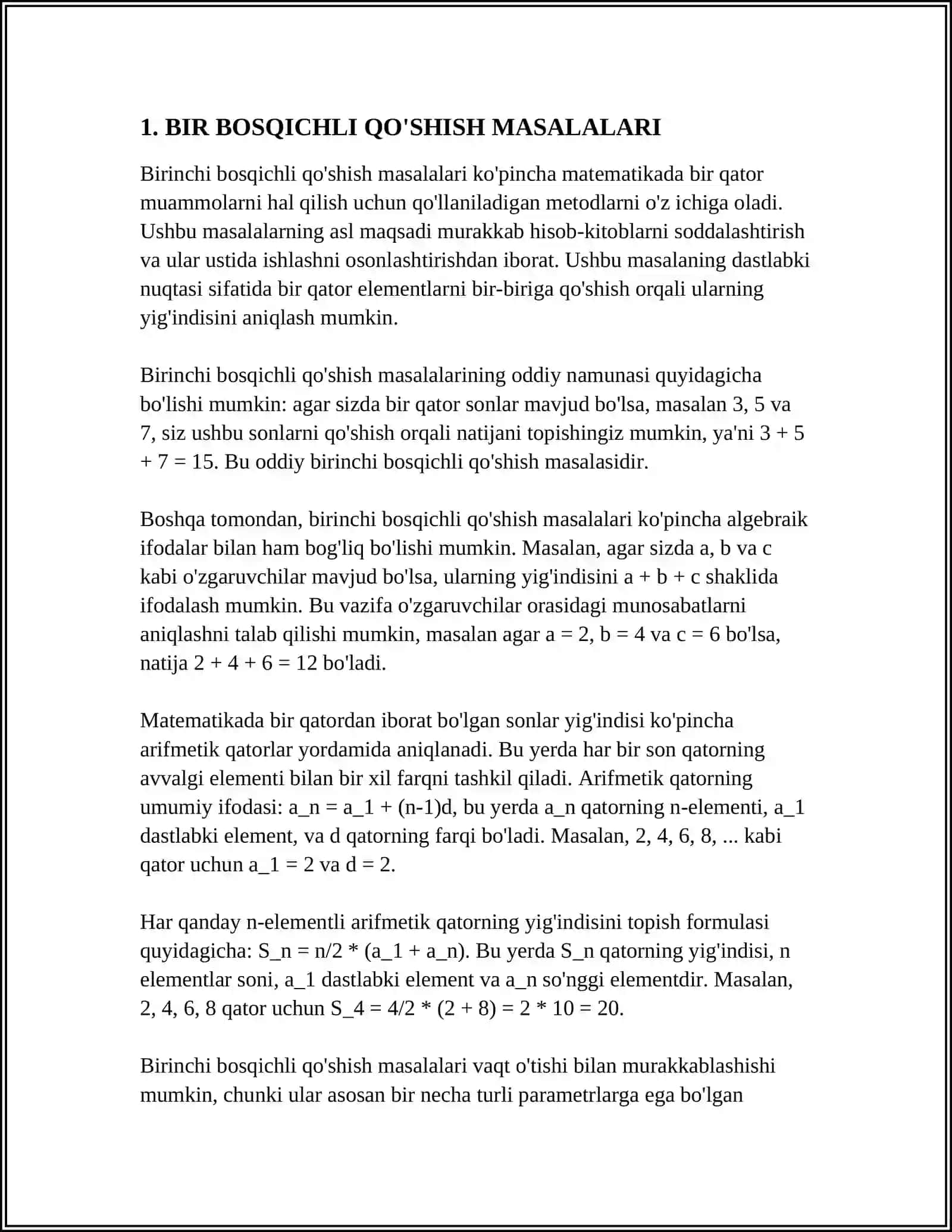 BIR BOSQICHLI QOSHISH VA AYRISH MASALALARINI YECHISH.MATEMATIK MAZMUNGA EGA ROLI OYINLAR 3