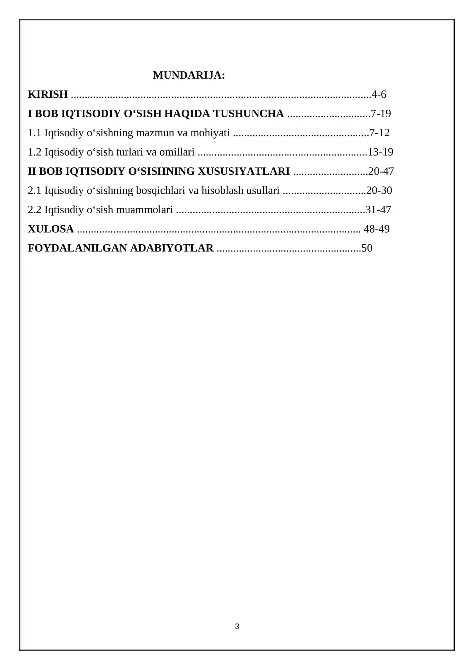 KURS ISHI - Iqtisodiy o’sishning hozirgi zamon shakli va uning yangicha sifati 3