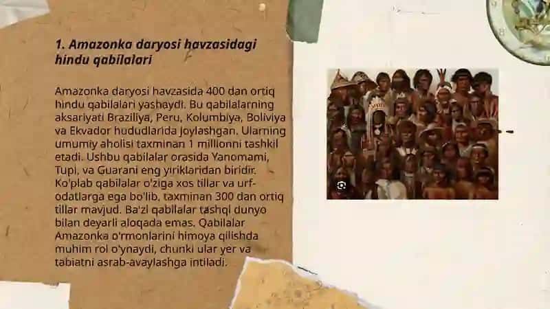 Amazonka va Orinoko daryolari havzasidagi oʻrmon hindu qabilalari. Sharqiy va janubiy Braziliya hindulari Pampa hindulari. Patagoniyaliklar. Olovli yerliklar 3