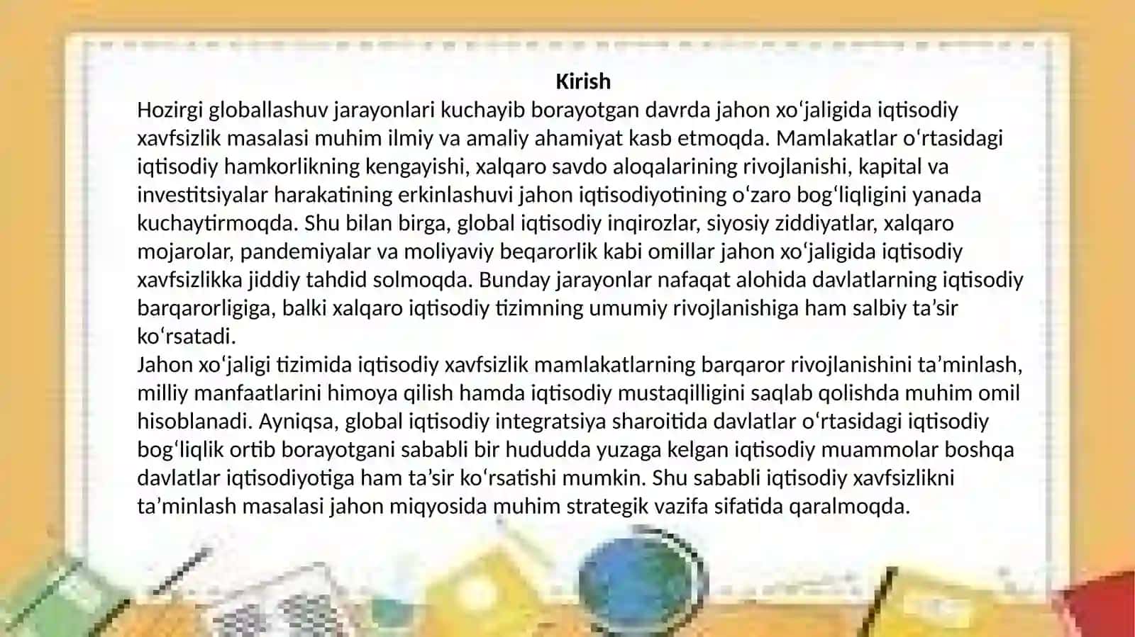 Jahon xoʻjaligida iqtisodiy xavfsizlik muammolari 3