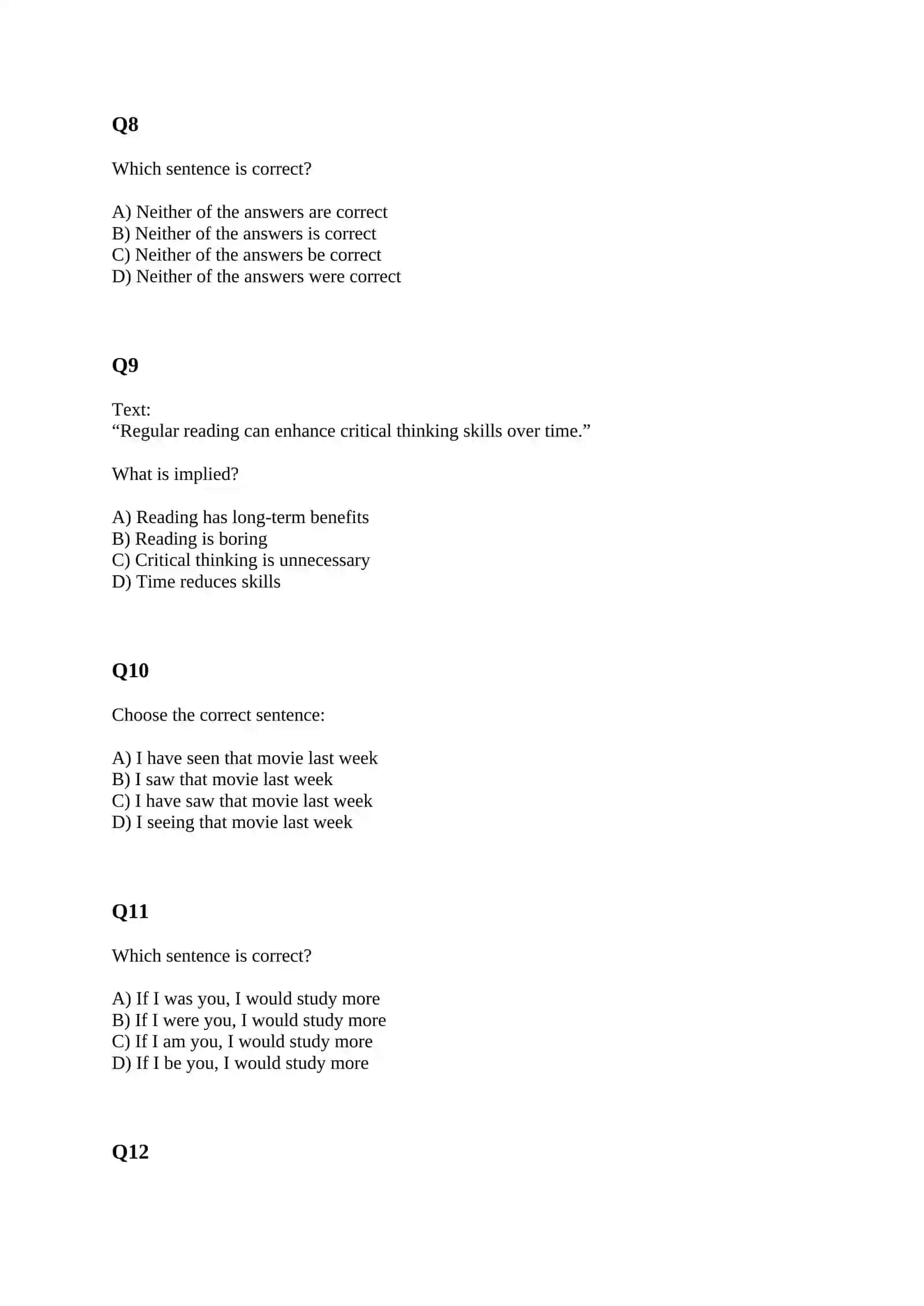 SAT STYLE TEST WITH ANSWERS 3