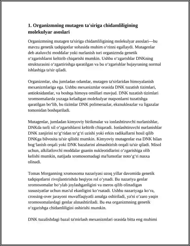 ORGANIZMNING MUTAGEN TA'SIRIGA CHIDAMLILIGI. TOMAS MORGANNING XROMASOMA NAZARIYASI. JINS GENETIKASI 3