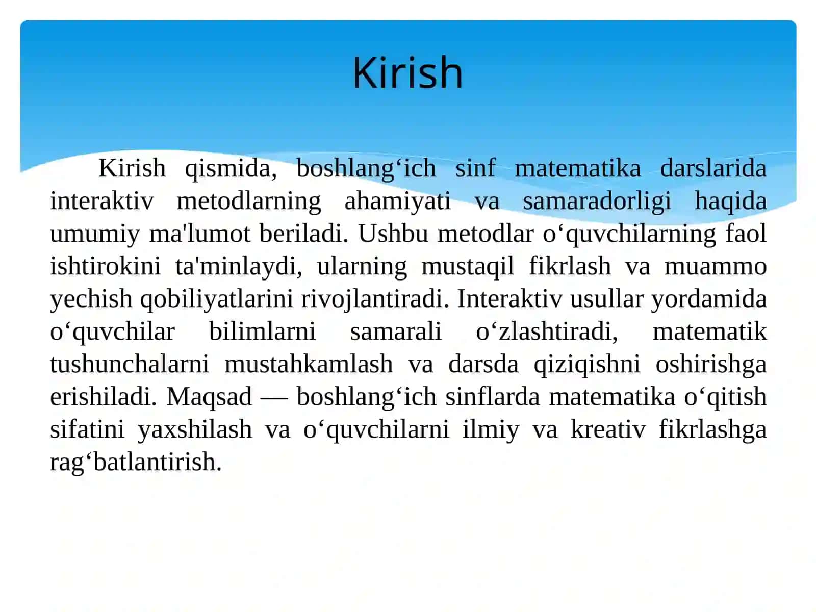 Boshlang’ich Sinf matematik darslarida interaktiv metodlardan foydalanish 3