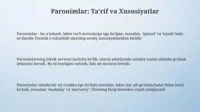Paronimlar: Ta'rif va Xususiyatlar 3