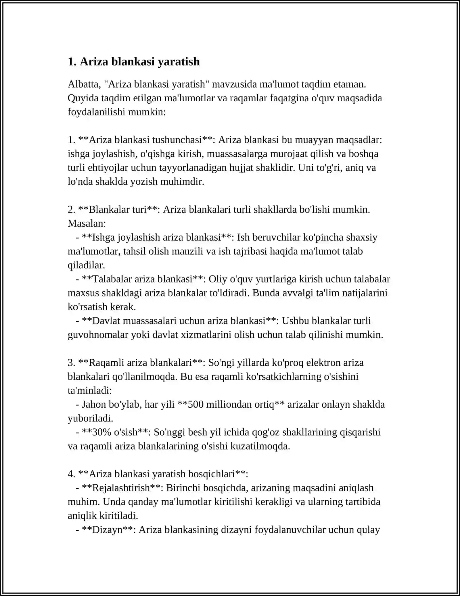 WORD MATN TAXRIRLAGICHIDA TURLI XIL BLANKALAR YARATISH(ARIZA,KASALLIK KARTASI,ANALIZLAR BLANKASI VA H.K.) 3