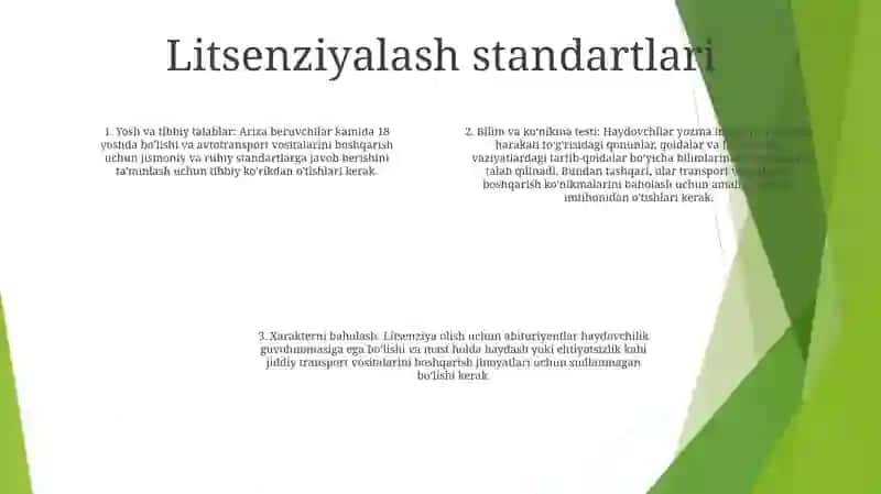 Avtotransport Vositalari Haydovchilariga Qo'Yiladigan Talablar 3