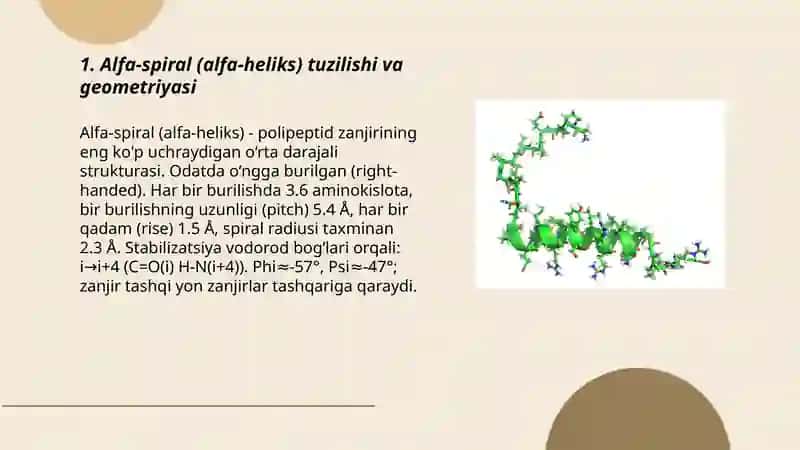 Alfa-spiral (alfa-heliks) tuzilishi va geometriyasi 3