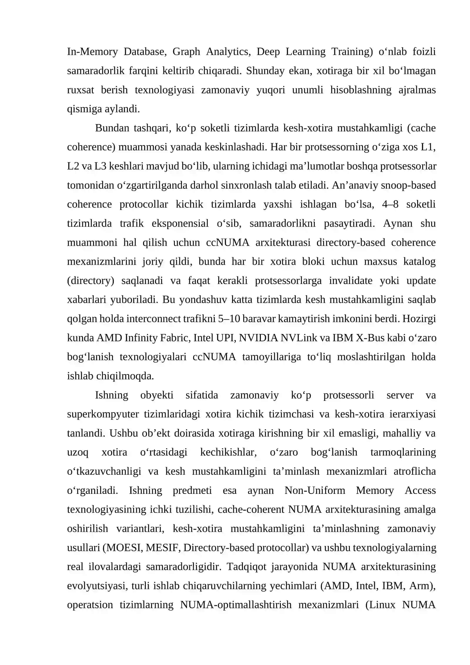 Xotiraga bir xil bo‘lmagan ruxsatlilik texnologiyasi, NUMA va ccNUMA arxitekturasi, kesh mustahkamligi. 3
