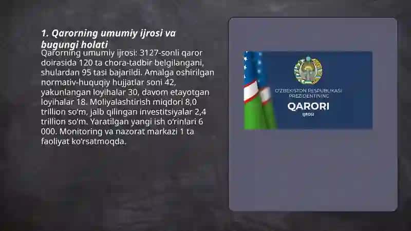 Qarorning umumiy ijrosi va bugungi holati 3