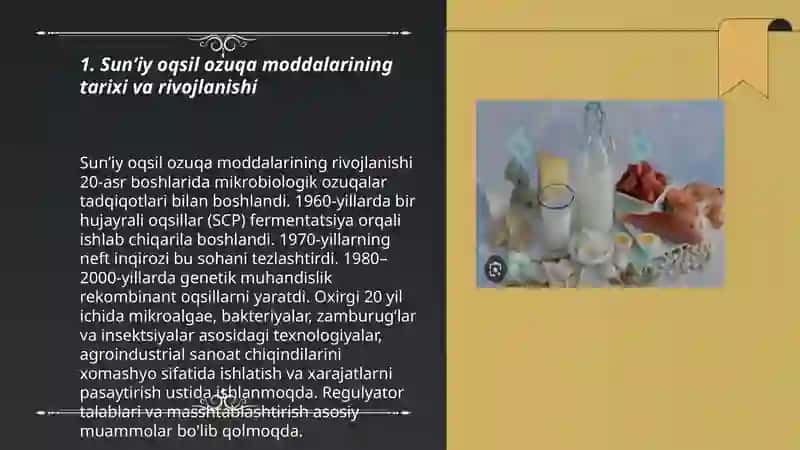Sunʼiy oqsil ozuqa moddalarining ishlab chiqarilishi va kelgusidagi imkoniyatlar 3