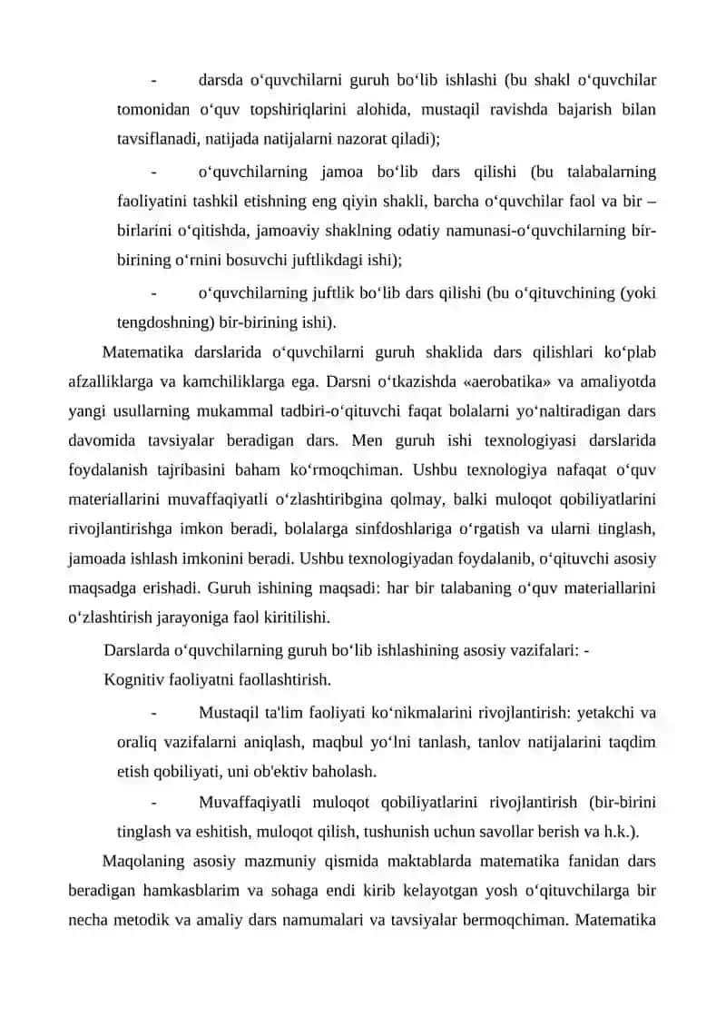 MATEMATIKA O‘QITISHNING ZAMONAVIY SHAKLLARI VA USULLARI BO‘YICHA METODIK TAVSIYALAR 3