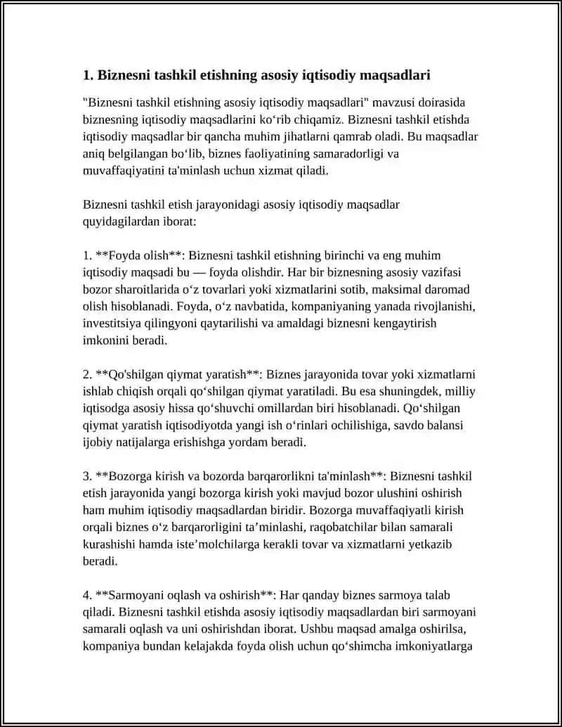 Biznesni tashkil etishning asosiy iqtisodiy maqsadlari 3