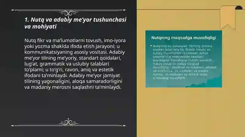 Nutq va adabiy me’yor. Me’yor tushunchasi. Og‘zaki va yozma nutq va ularga qo‘yilgan talablar. Muloqot va uning turlari 3