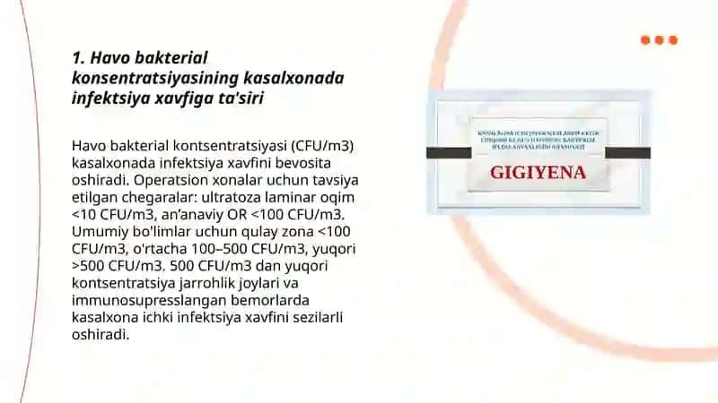 Kasalxona ichki infeksiyalari kelib chiqish uchun havoning bakterial ifoslanganligining ahamiyati 3