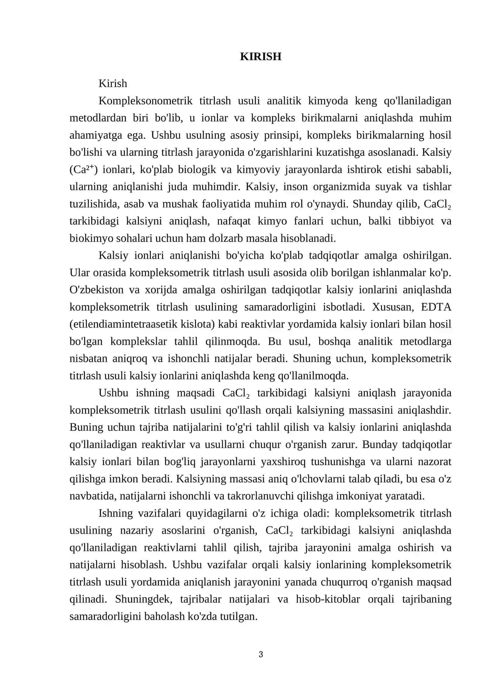 Kompleksonometrik titrlash usulida CaCl 2 tarkibidagi kalsiyni massasini aniqlash 3