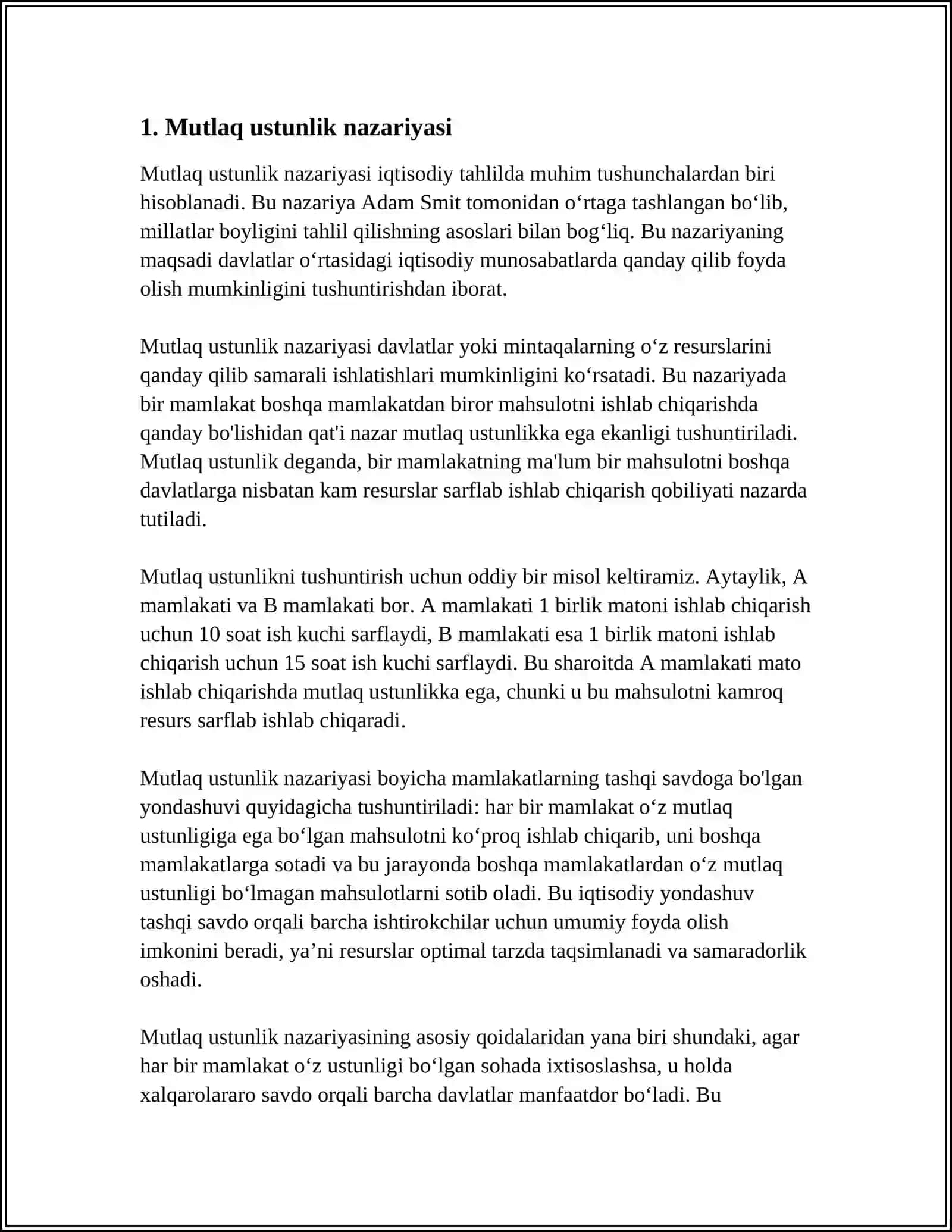 MUTLAQ USTUNLIK, RAQOBAT USTUNLIGI VA QIYOSIY USTUNLIK NAZARIYALARI 3