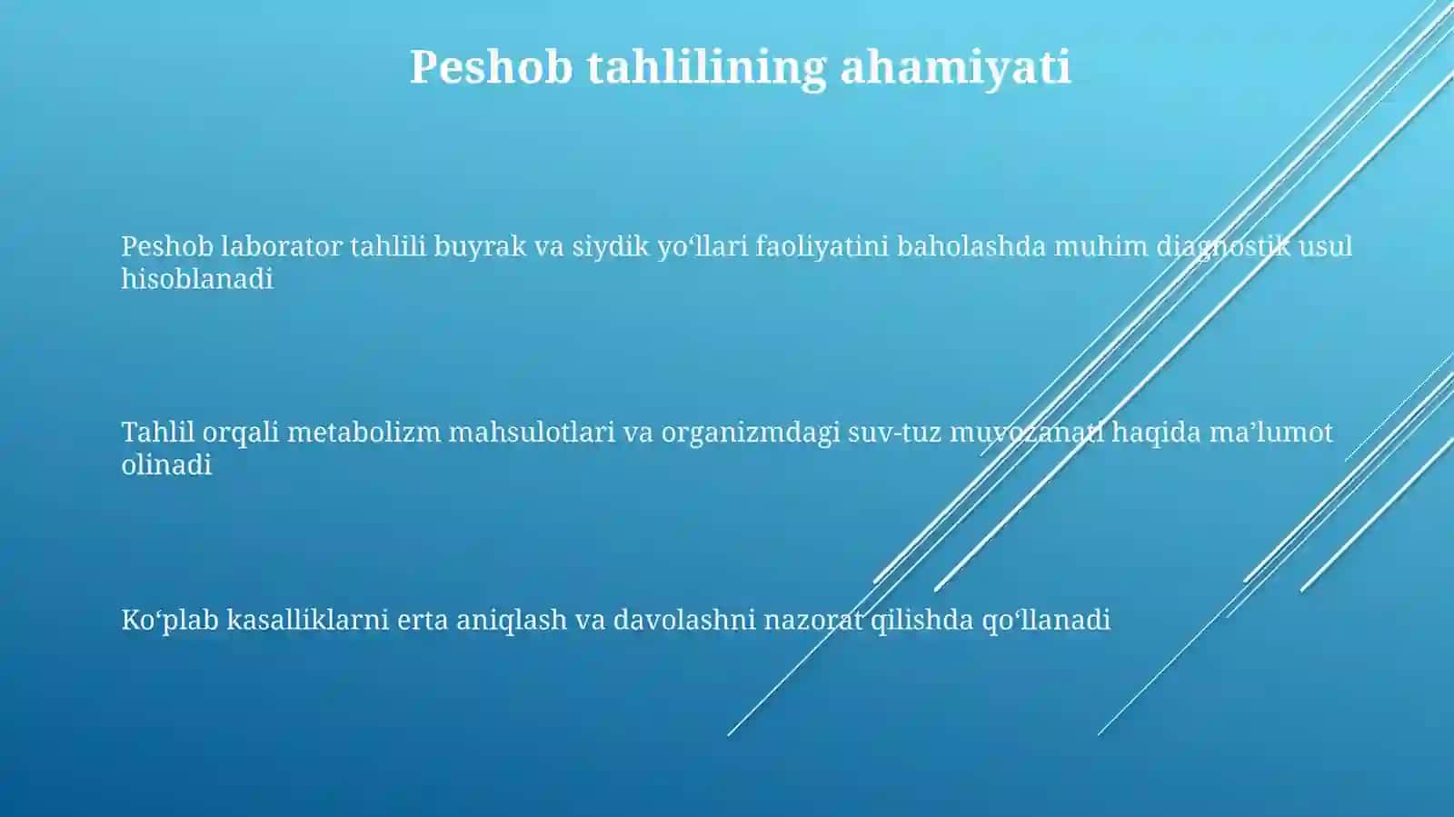 Peshobni laborator tahlili normal tarkibi, asosiy koʻrsatkichlari 3