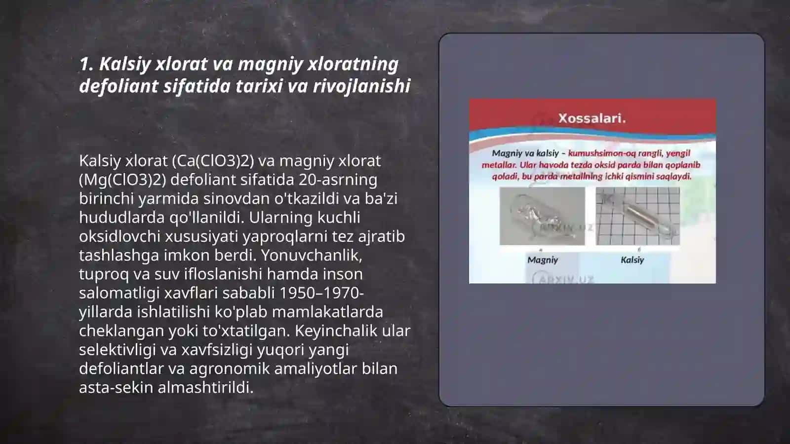 Kalsiy va magniy xloratlarning defoliant sifatida ishlatilishi 3