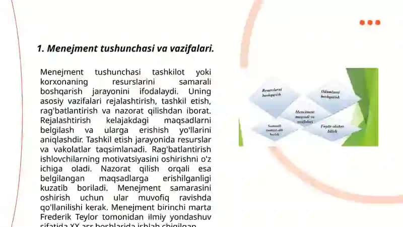 Menejment fani va uning vazifalari, uning oʻrganilayotgan fanlar tizimidagi oʻrni 3