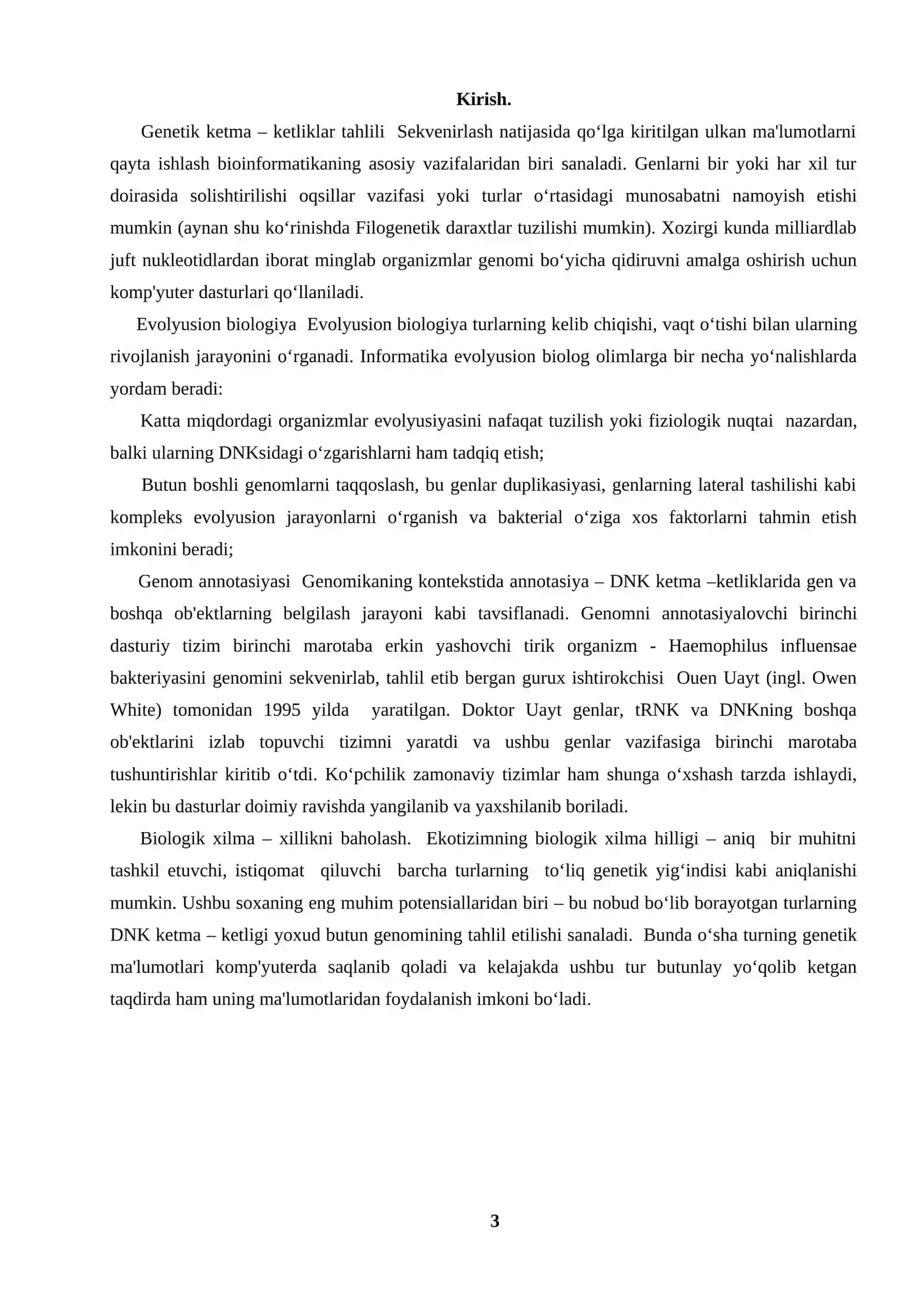 Biologik ketma ketliklarini ma’lumatlar bazalari bo’yicha ko’plik taqqolanishi uchun dasturlar 3
