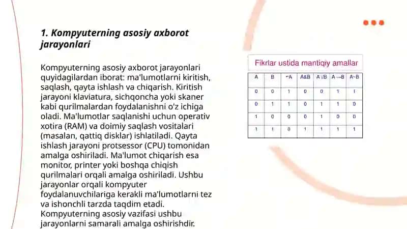 Kompyuterning axboriy-mantiqiy va arifmetik xossalari 3