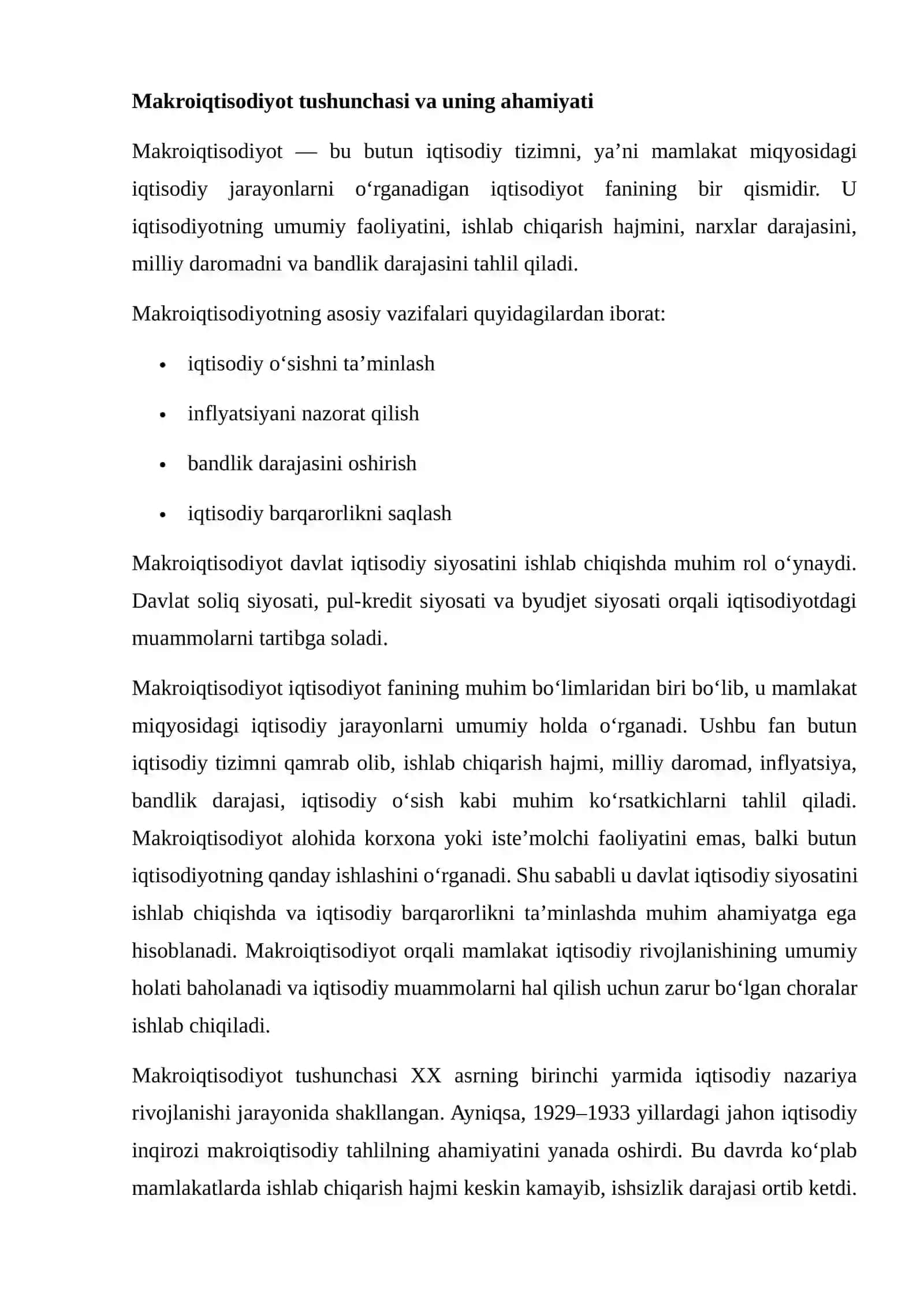MAKROIQTISODIYOT: IQTISODIYOTNING UMUMIY HAJMI, DAROMAD VA ISH O‘RINLARI 3