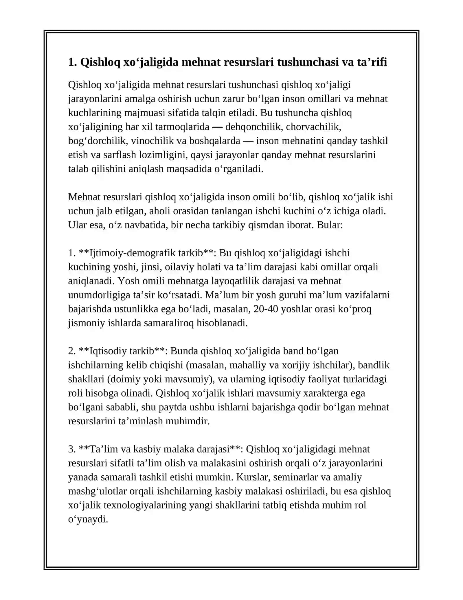 Qishloq xoʻjaligida mehnat resurslari tushunchasi va uning tarkibi 3