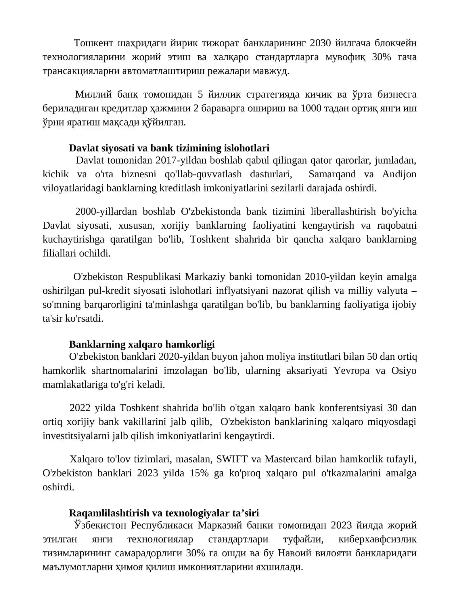 O'zbekistonda tijorat banklarining transformatsiyasini rivojlantirish 3