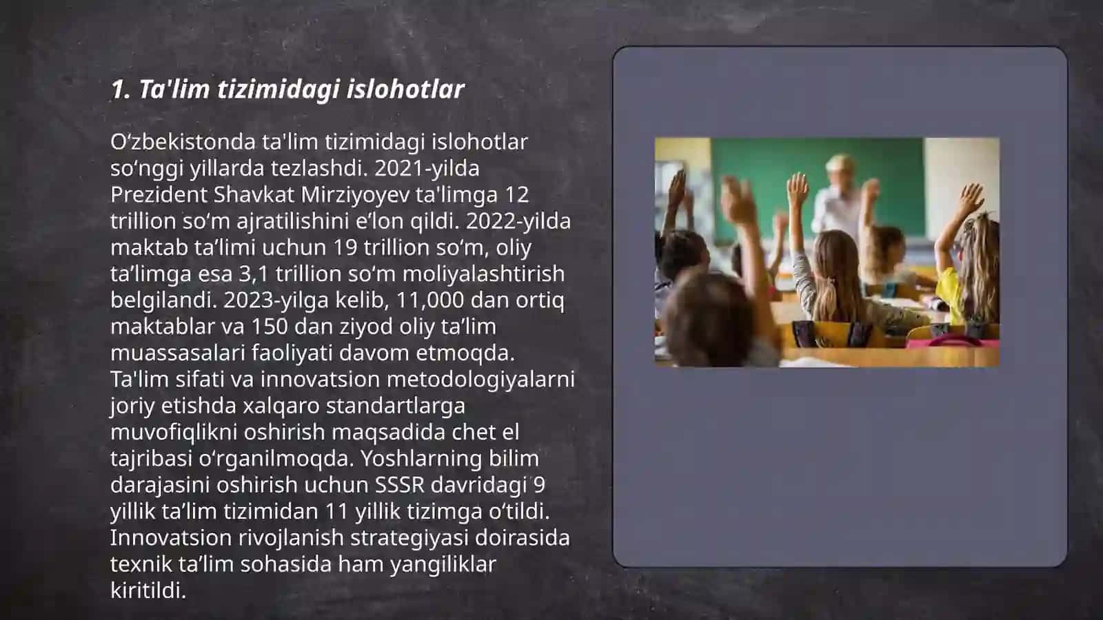 O'zbekiston Respublikasida ta'lim tizimini modernizatsiyalash jarayonlari 3