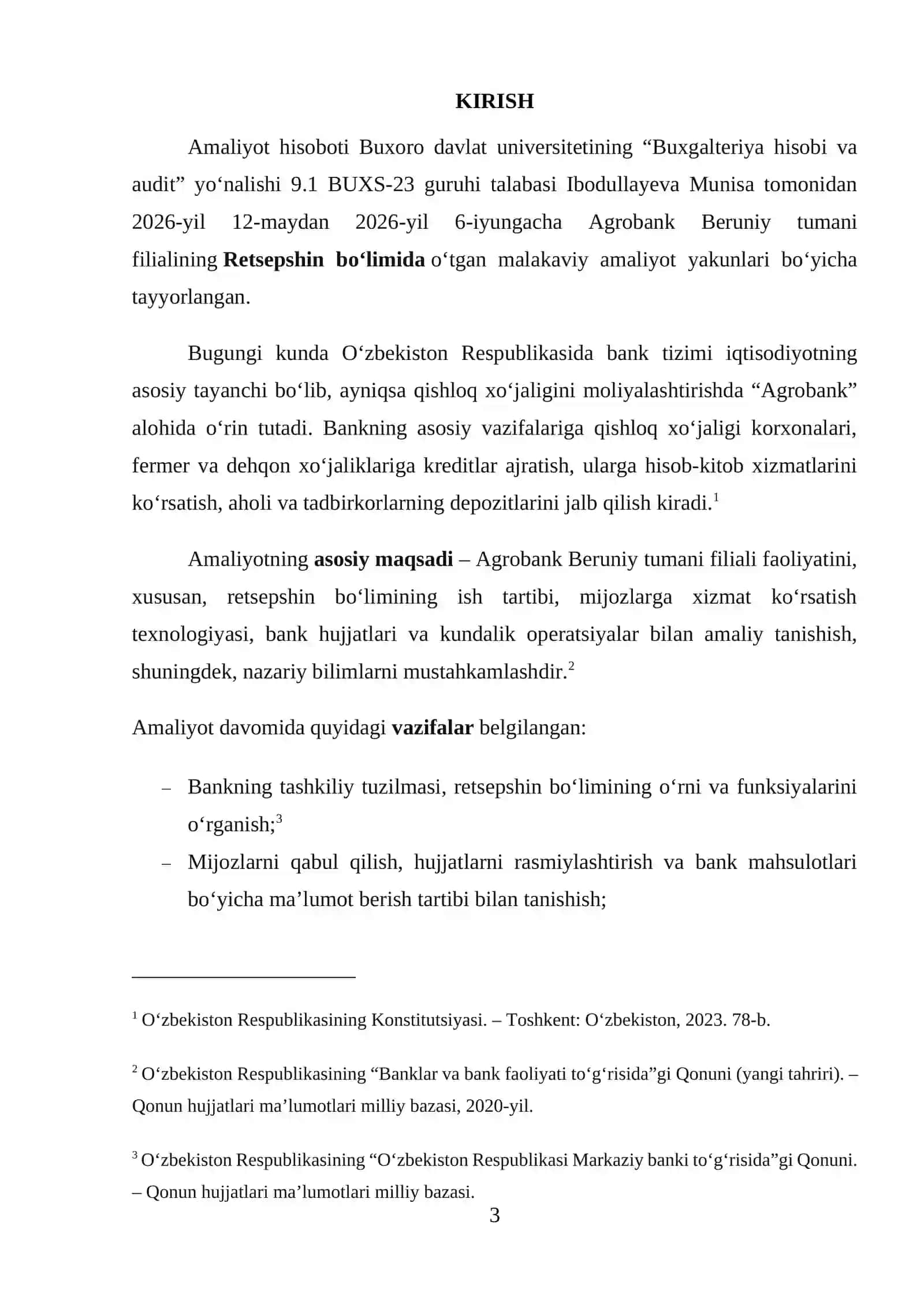 Agrobank Beruniy tumani filiali boyicha tayyorlangan amaliyot hisoboti 3