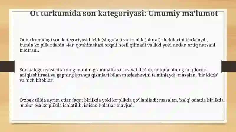 Ot turkumining son kategoriyasi 3
