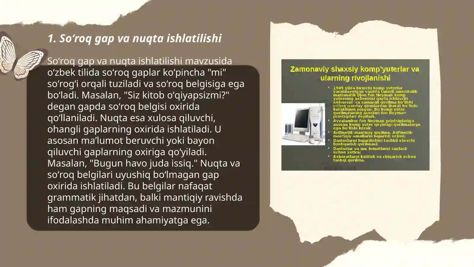 Nuqta, soʻroq va undov ishlatilishiga oid topshiriqlar 3