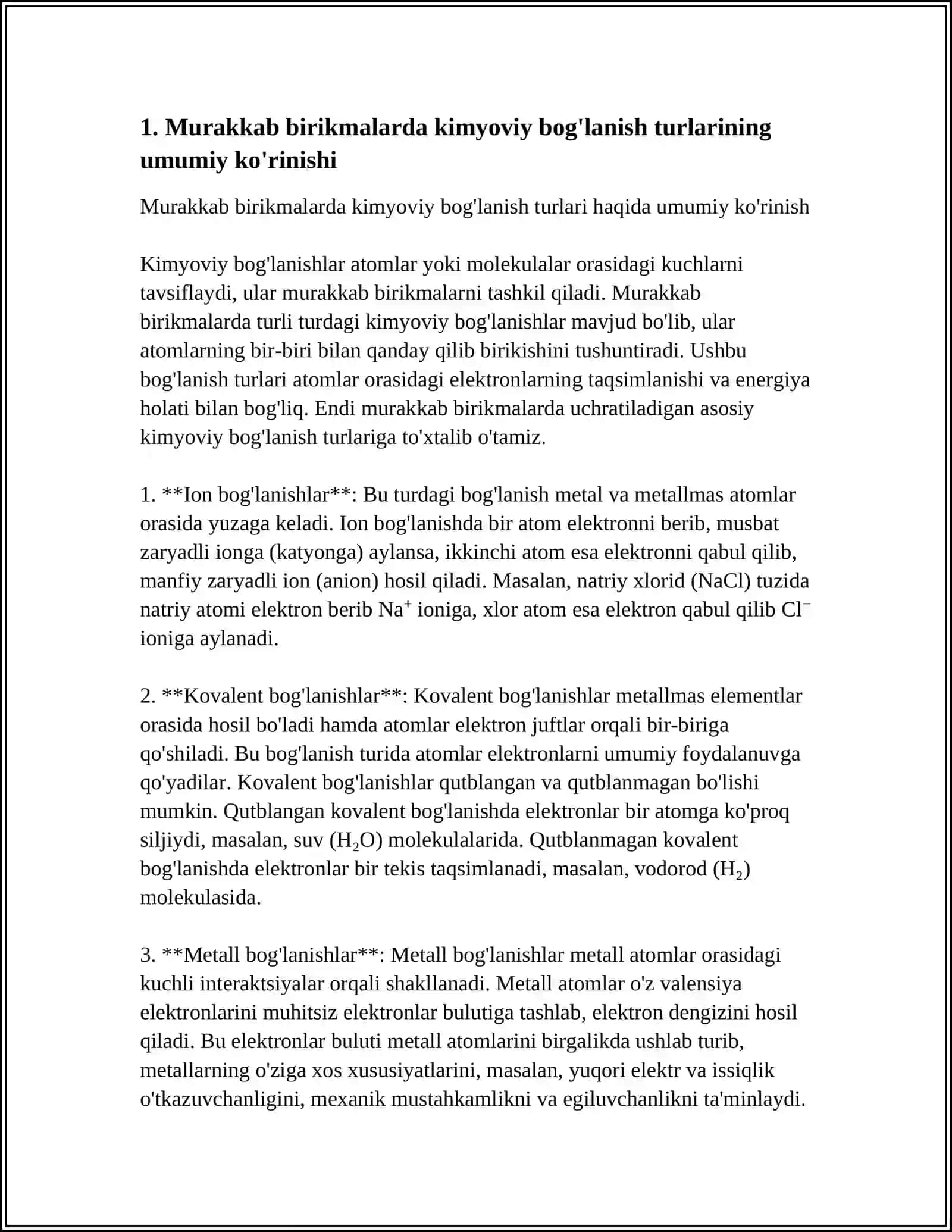 MURAKKAB BIRIKMALARDAGI KIMYOVIY BOĞLANISH TABIATINI TUSHUNTIRISH 3